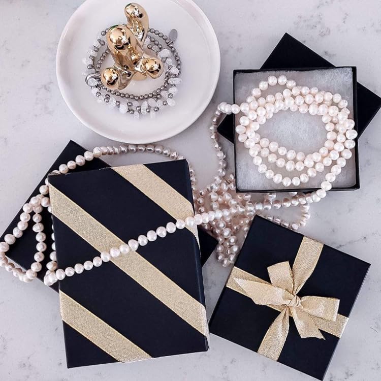 RJ Displays 16 Pack Cotton Filled Matte Black Paper Cardboard jewelry pendant, earring, neck chain, anklets, and bracelets Gift Packaging and Retail…