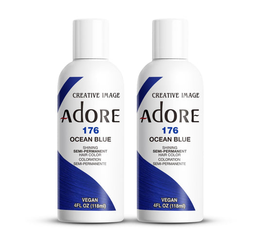 Adore Semi Permanent Hair Color (176 Ocean Blue) (2 Pack) | Vegan & Cruelty-Free Blue Hair Dye | No Ammonia, No Peroxide, No Alcohol | 4 Fl Oz
