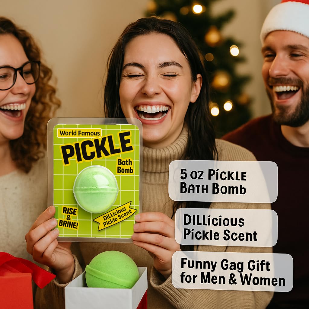 Giant Dill Pickle Bath Bomb - Funny Gag Gift for Pickle Lovers, Kids & Adults - Unique Spa Gift Basket Idea, Secret Santa & White Elephant Stocking…