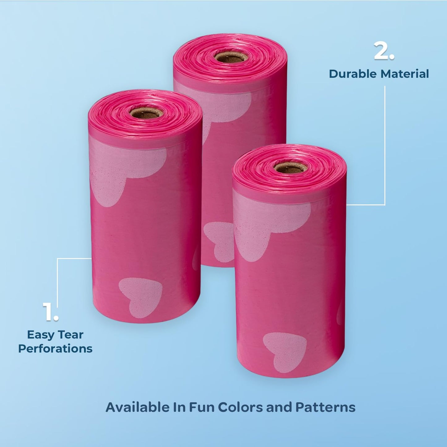 Best Pet Supplies Dog Poop Bags (150) – Leak-Proof, Tear-Resistant Waste Bags for Puppy Walking & Travel, Pink Heart Design