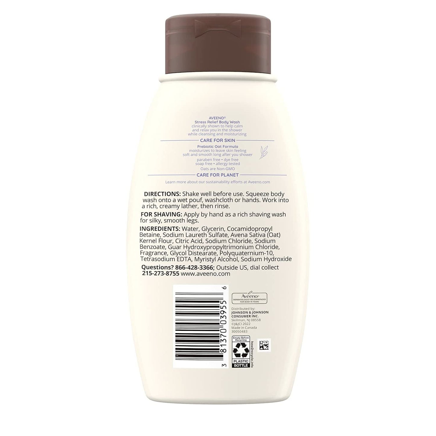 Aveeno Stress Relief Body Wash with Soothing Oat,Lavender, Chamomile & Ylang-Ylang Essential Oils, Hypoallergenic, Dye-Free & Soap-Free Calming Body