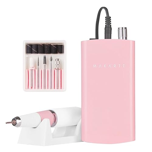 Makartt Nail Drill, Rechargeable Nail E File 30000RPM Electric Nail File, Malory Pink Portable Gel Nail Remover Machine with Nail Drill Bits & Sanding