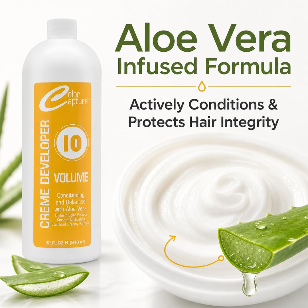 COLOR CAPTUR 10 Volume Cream Hair Developer - Aloe Vera Conditioning Activator for Deposit-Only Color | Paraben-Free, Cruelty-Free, GMP & ISO