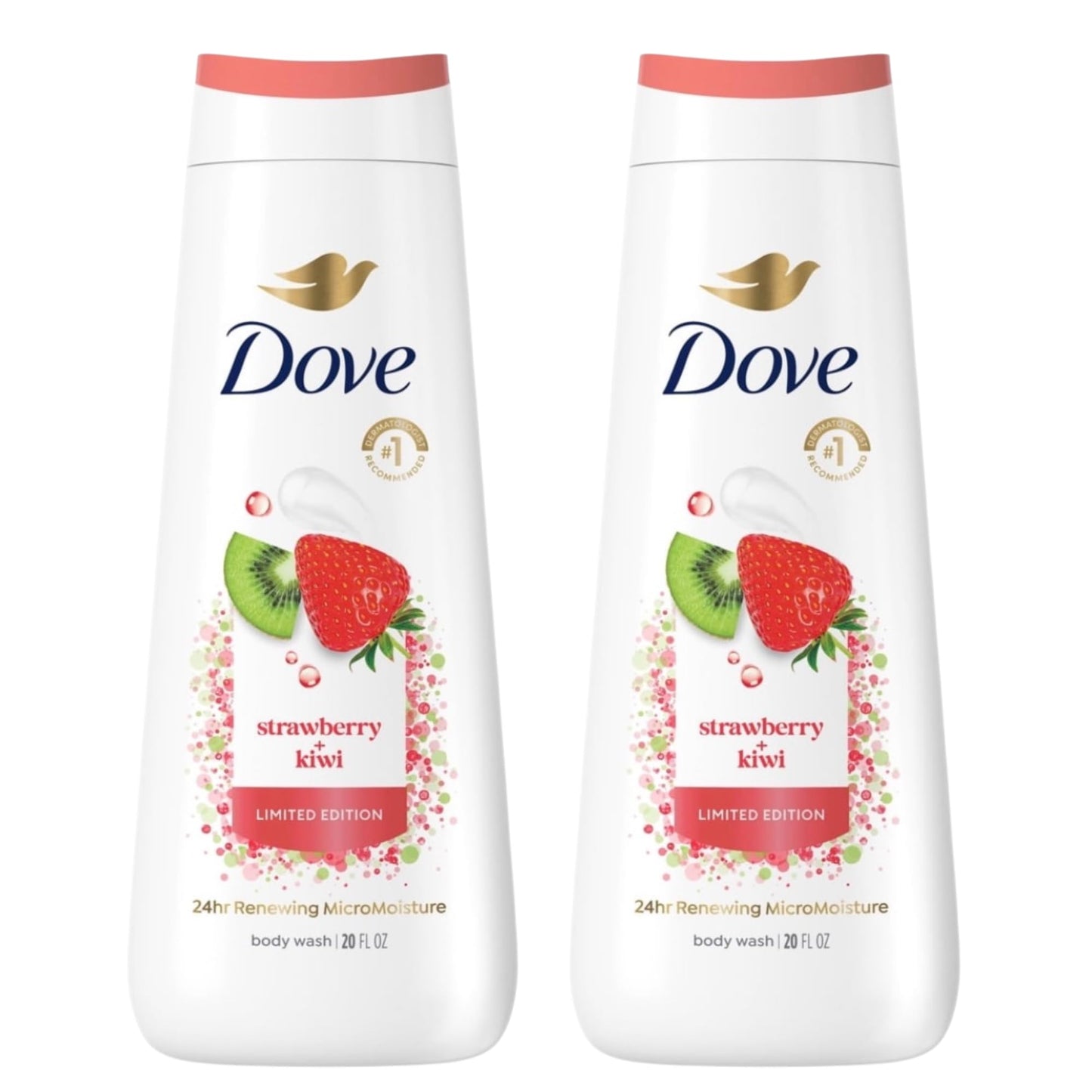 Dove Limited Edition Strawberry + Kiwi Body Wash, 24hr Renewing MicroMoisture, 20 Fl Oz, 2 Pack