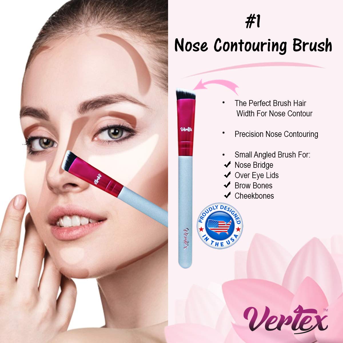 Nose Contour Brush Contouring Makeup Brush Set - Sculpting Blending Real Brush Hair Angled Blush Techniques Dramatic Cheekbones Highlighting Bronzer