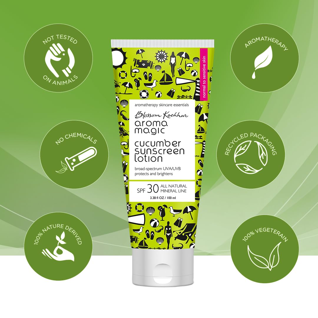 Aroma Magic Cucumber Sunscreen Lotion with SPF 30 | Non-Nano Zinc Oxide Mineral Sunblock | Broad Spectrum UVA/UVB Sun Protection | Soothes & Cools