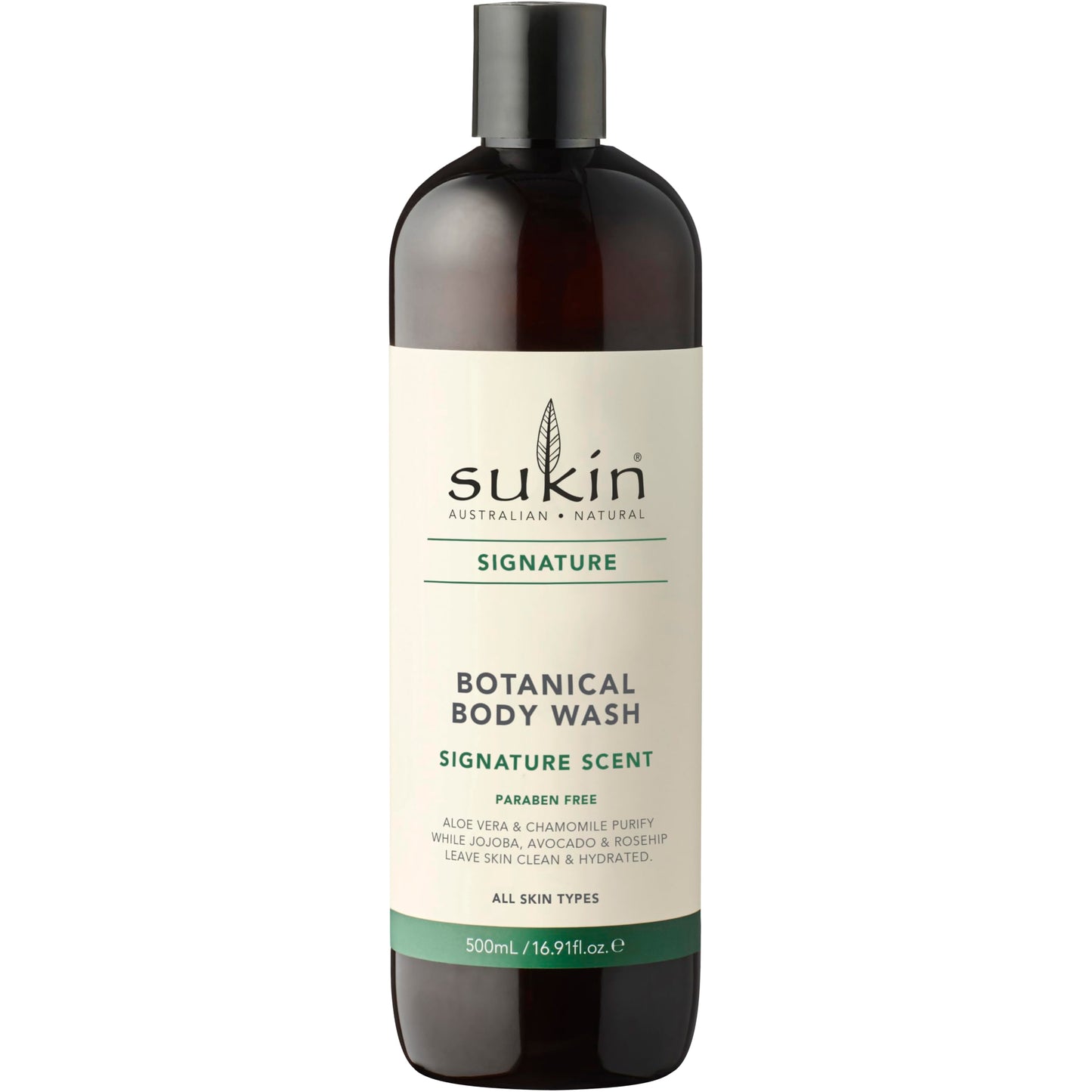 Sukin Signature Body Wash - Soap-Free Botanical Shower Gel with Moisturizing Rosehip, Jojoba, and Avocado Oils + Soothing Aloe Vera and Chamomile