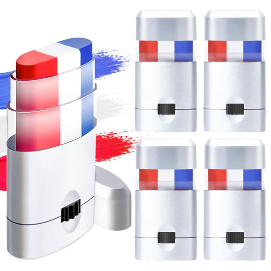 4 Pack Red White Blue Face Paint, USA Flag Color Stripe Stick, Patriotic Face Body Painting for Sports Parties, 4th of July, Parades Accessories