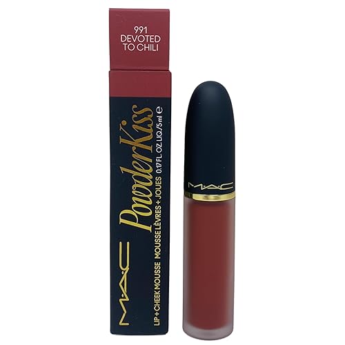MAC Cosmetics Powder Kiss Liquid Lip & Cheek Mousse - 991 Devoted To Chili- 0.17 fl oz / 5 mL