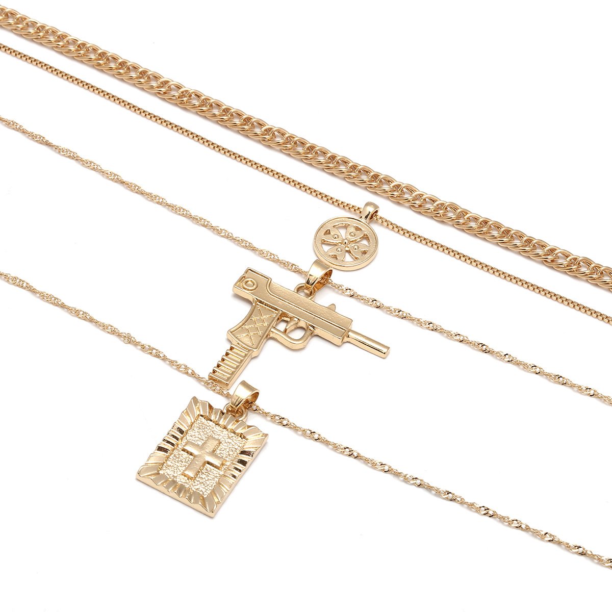 FXmimior Multilayer Necklace Silver Medal Pistol Charm Pendant Alloy Chic Necklace Gift for Her