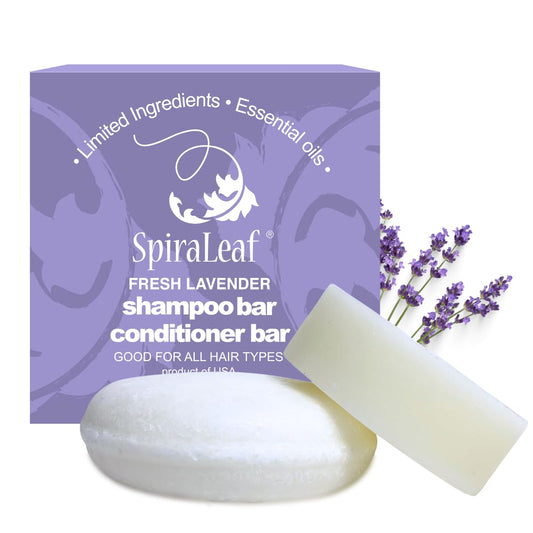 SPIRALEAF Solid Shampoo Bar & Conditioner Bar Set, FRESH LAVENDER Essential Oil Blend, Limited Ingredients, Concentrated Formula, Fragrance-Free