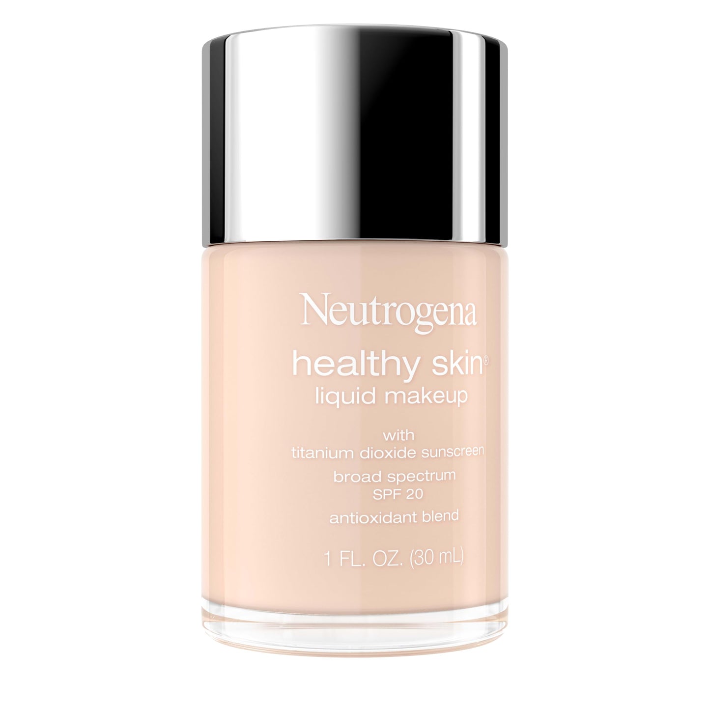 Neutrogena Healthy Skin Liquid Foundation Makeup Broad Spectrum SPF 20 Sunscreen, Medium Coverage, Vit B5, Antioxidants, All Day Wear, Porcelain 110N