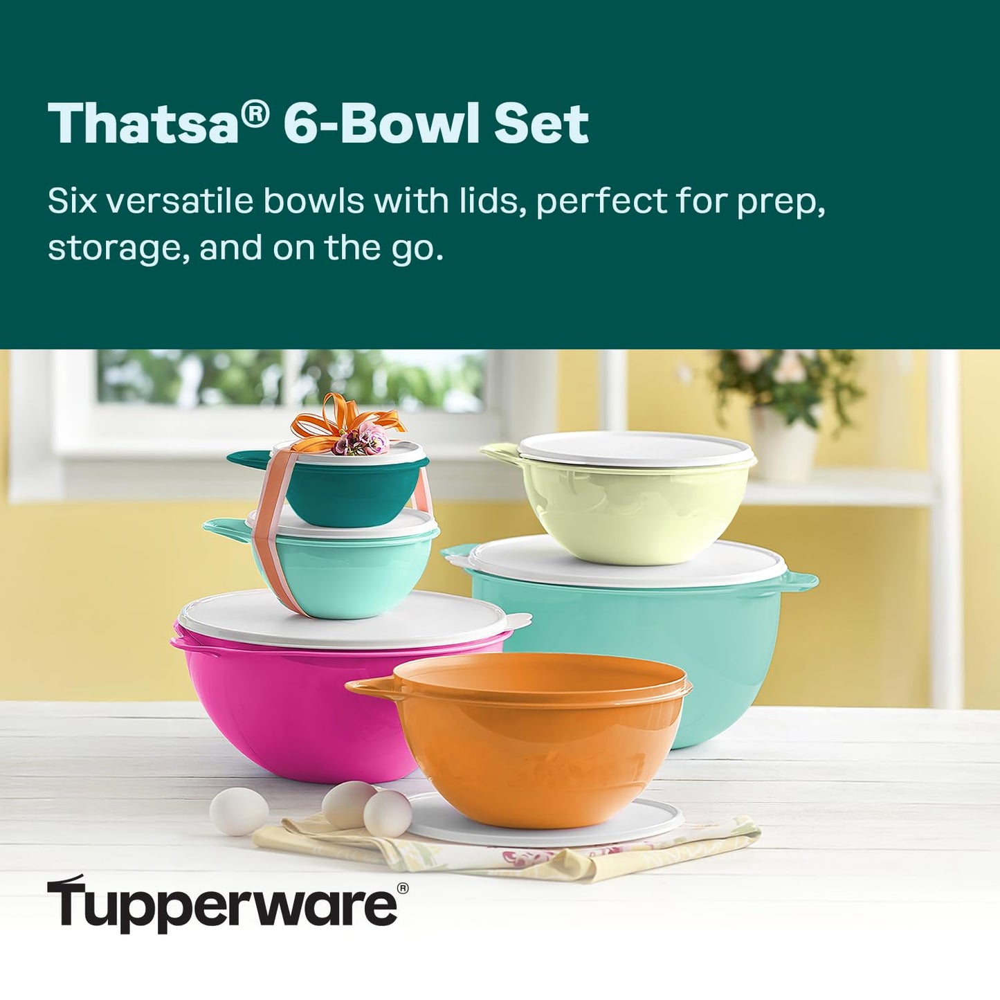 Tupperware Thatsa Bowl Collection 6 Bowl Food Storage Container Set in Fauna, Dishwasher Safe and BPA Free (6 Bowls, 6 lids)
