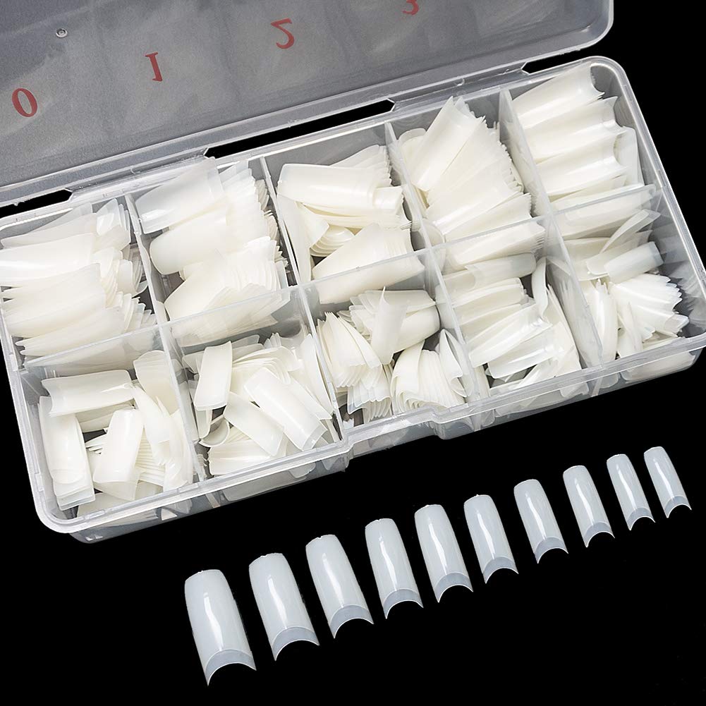 krofaue 500PCS Half Cover False Nails Tips - Acrylic Nail Tips 10 Sizes Lady French Style Acrylic Artificial Tip Manicure with Box for Nail Tips Art