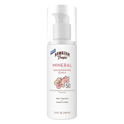 Hawaiian Tropic Skin Nourishing Milk Mineral Sunscreen Lotion SPF 50, 3.4Fl Oz | Travel Size Sunscreen Zinc Oxide, Sun Milk, Mineral Sunblock SPF 50