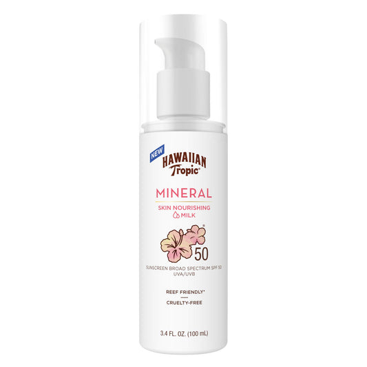 Hawaiian Tropic Skin Nourishing Milk Mineral Sunscreen Lotion SPF 50, 3.4Fl Oz | Travel Size Sunscreen Zinc Oxide, Sun Milk, Mineral Sunblock SPF 50