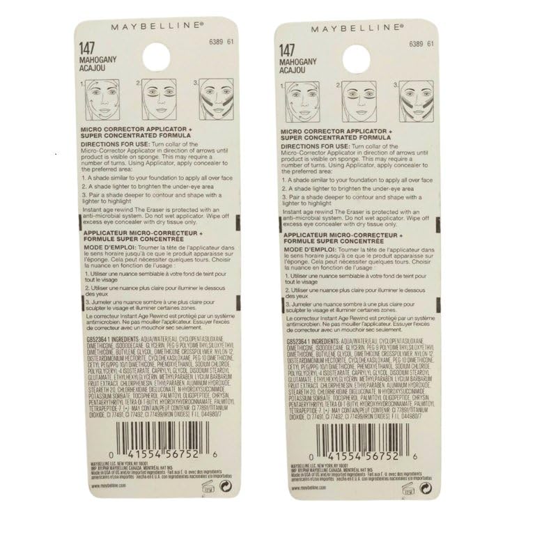 Pack of 2 Maybelline New York Instant Age Rewind Instant Eraser Multi-Use Concealer, Mahogany # 147