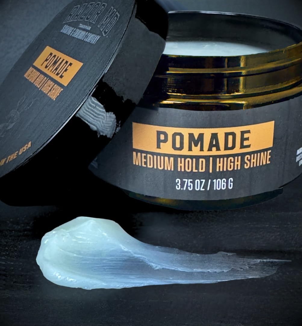 Razor MD Natural Water Based Hair Pomade for Men With High Shine and Slickback Finish, Medium Strong Hold Best Hair Products for Mens with Curly
