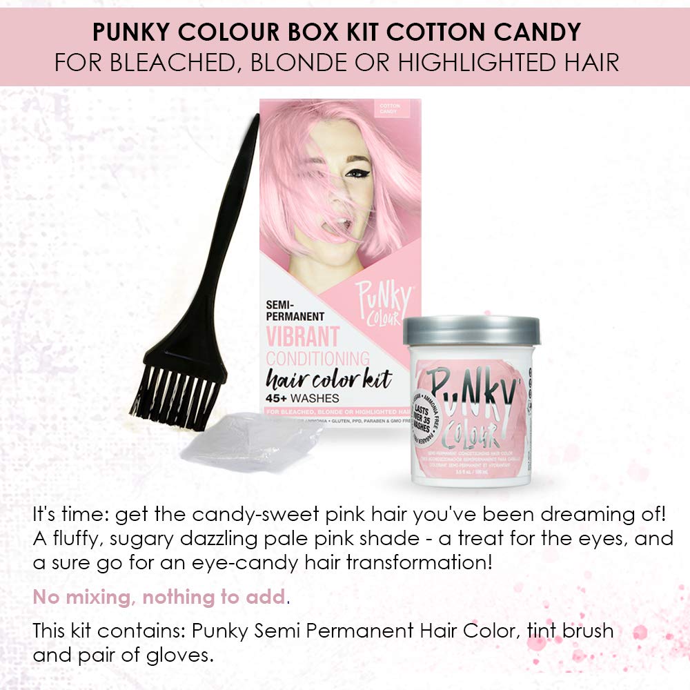 Punky Colour Box Kit Cotton Candy Semi Permanent Hair Color - Vegan, Cruelty-Free Conditioning Hair Dye, Lasts Up to 35 Washes Beauty & Personal Care Punky