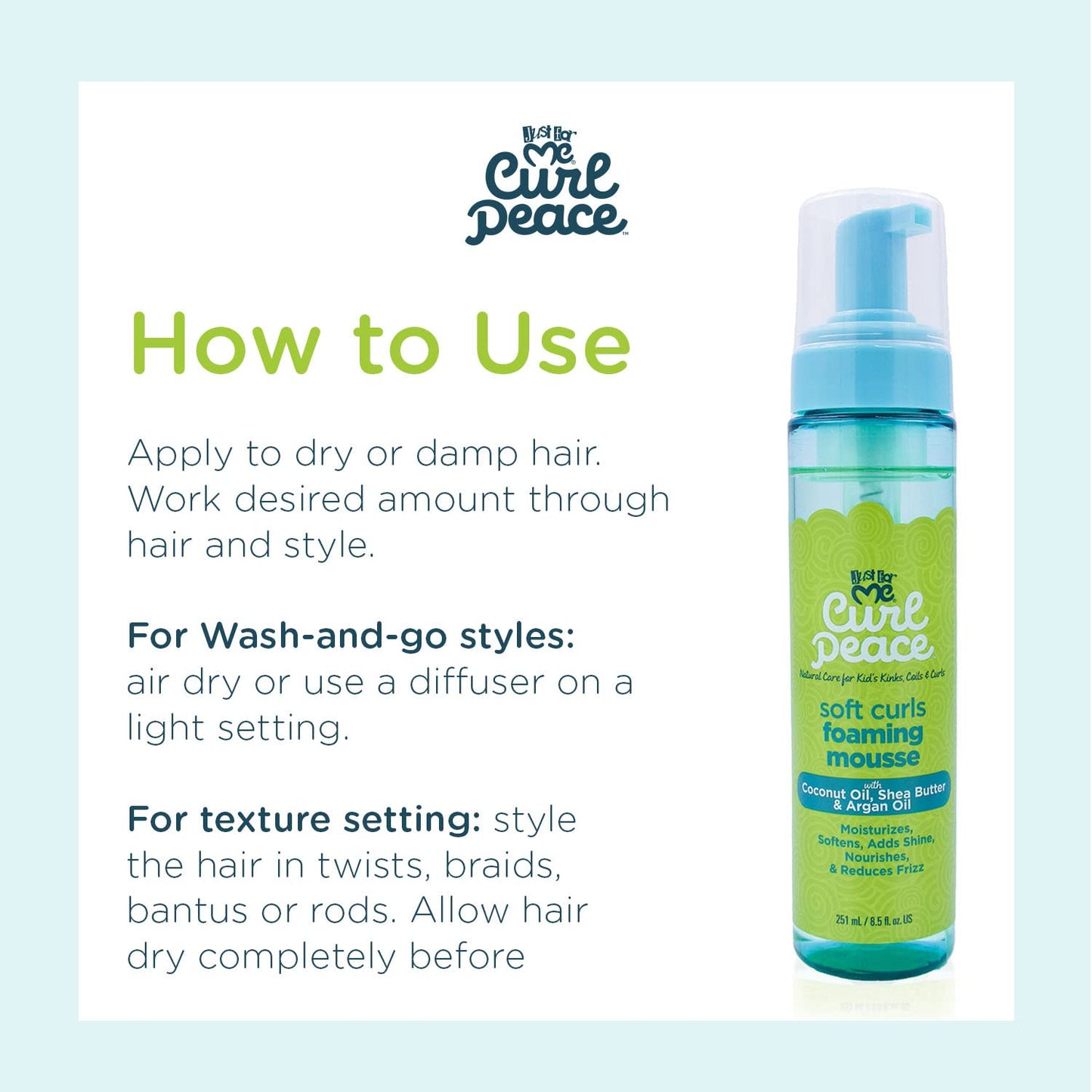 Just For Me Curl Peace Soft Curls Foaming Mousse, 8.5 oz (1 Pack)