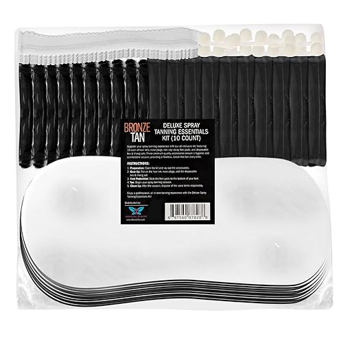 Bronze Tan Spray Tanning Essentials Kit: 10 Each Hair Nets, Nose Plugs, Sticky Spray Tan Feet Pads & Disposable Undergarments - Premium Quality
