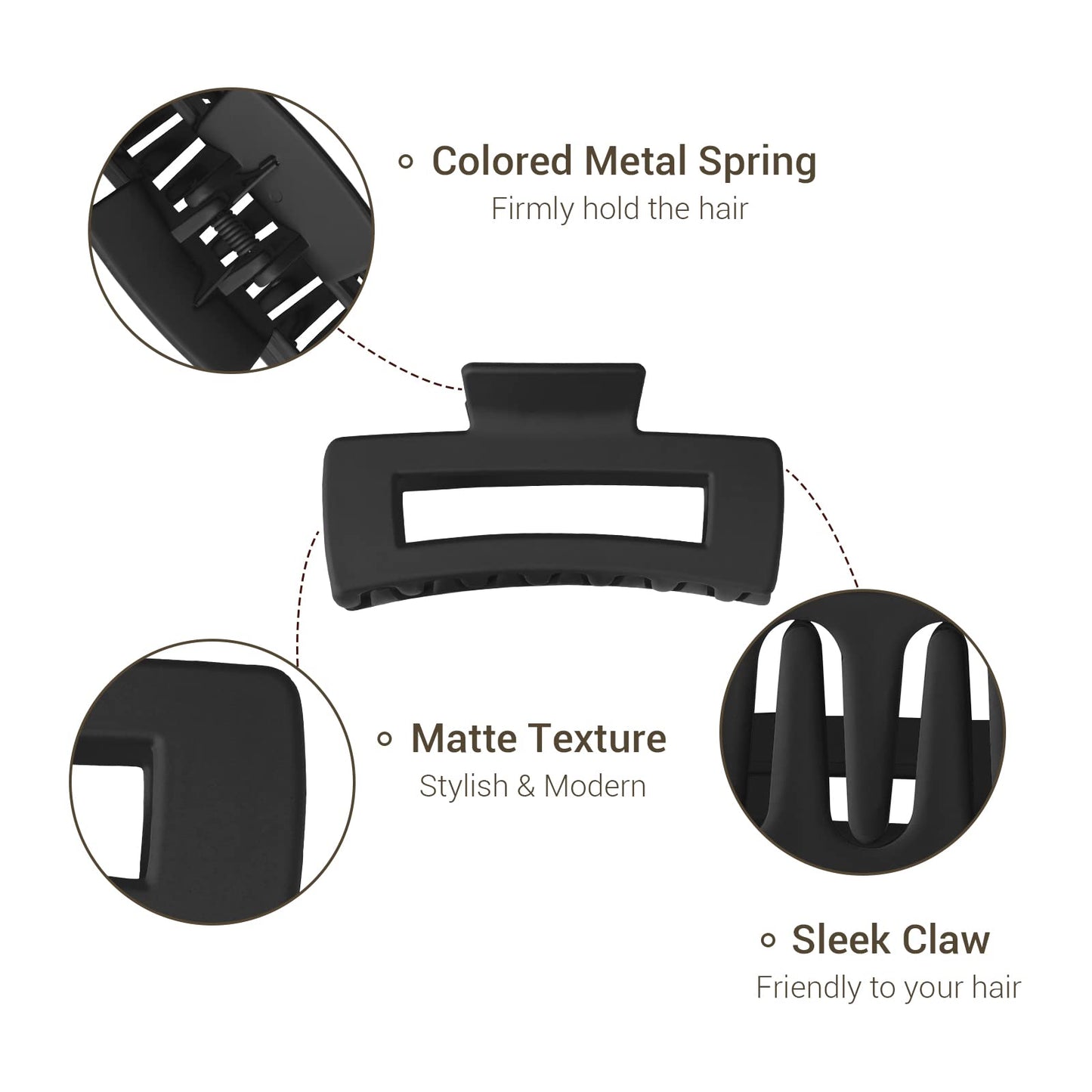 Shinowa 3 Pack Hair Claw Clips, Square Rectangular Claw Hair Clips for Women Girls, Non-slip Matte Large Medium Small Hair Clips, Strong Hold Jaw Clip