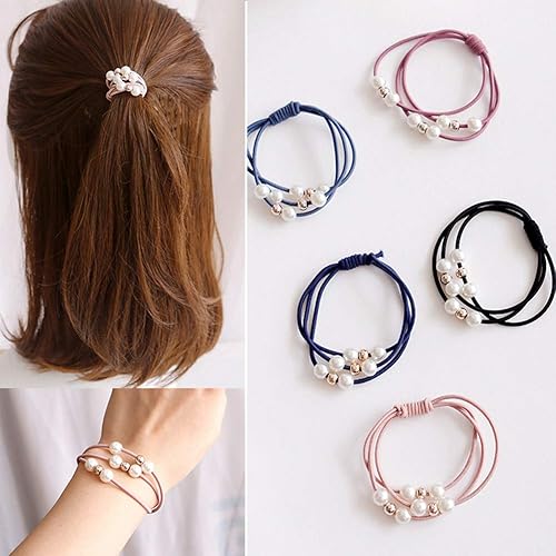 20 Pcs Korean Hair Accessories for Girls - Multi Layer Hair Rings with Pearls, Elastic Ties, and Rope Hairbands