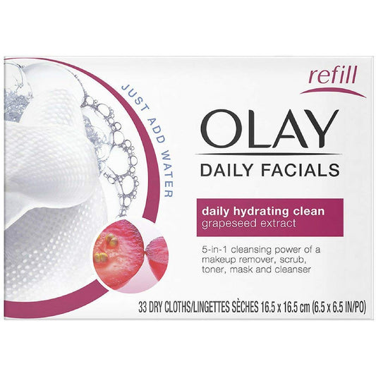 OLAY Daily Facial Hydrating Cleansing Cloths with Grapeseed Extract, Makeup Remover 33 ea (Pack of 7)