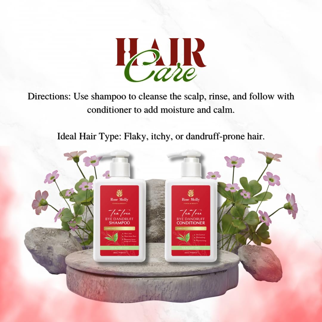 Rose Molly Tea Tree Bye Dandruff Shampoo and Conditioner Set, 9.46 fl oz