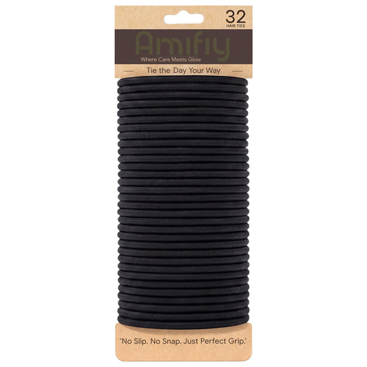 Amifiy Black Hair Ties No Damage, Organic Ponytail Holders Hair Accessories for Women & Men, 4mm Hair Elastics Fits All Hair Types (32 Count) Beauty and Personal Care Amifiy Default Title