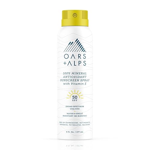 Oars + Alps 100% Mineral Sunscreen Spray for Face, SPF 50 Body Sunscreen Infused with Vitamin E & Antioxidants, All Skin Types, No White Residue