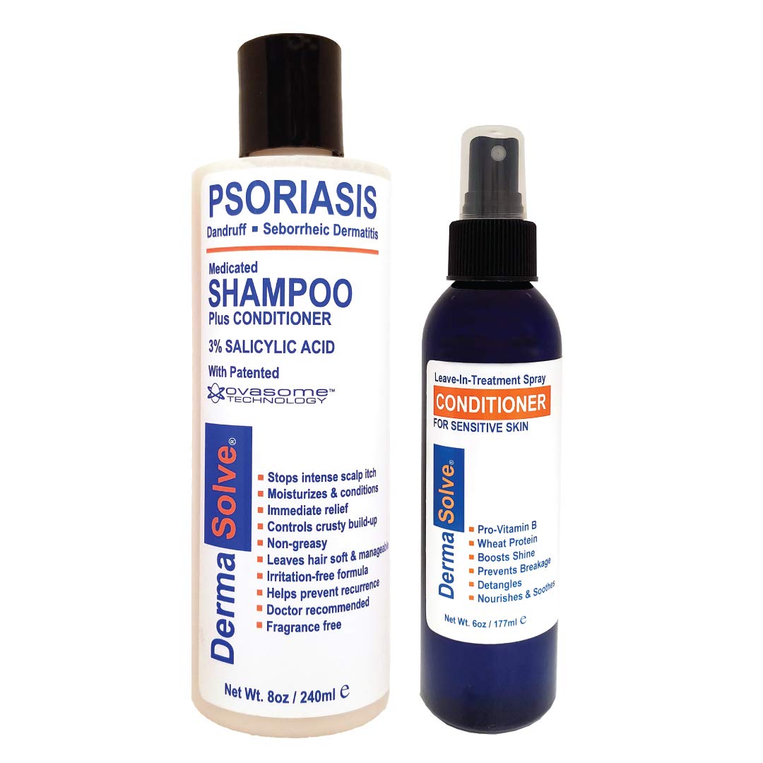 Psoriasis Shampoo and Leave-In Styling Spray Conditioner (Combo Pack) | Detangler for Sensitive Skin, Soothing Anti Dandruff, De-Flake, Dry Scalp