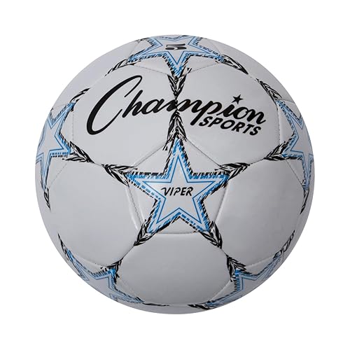 Champion Sports Viper Soccer Ball, Size 5 - Soft Touch TPU Cover, Airlock Bladder - Ages 12 & Up - Blue/Black/White