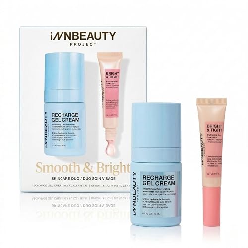 INNBEAUTY Project Smooth & Bright Travel Skincare Holiday Gift Set - Gel Cream & Eye Cream for Hydration, Radiance & Dark Circles
