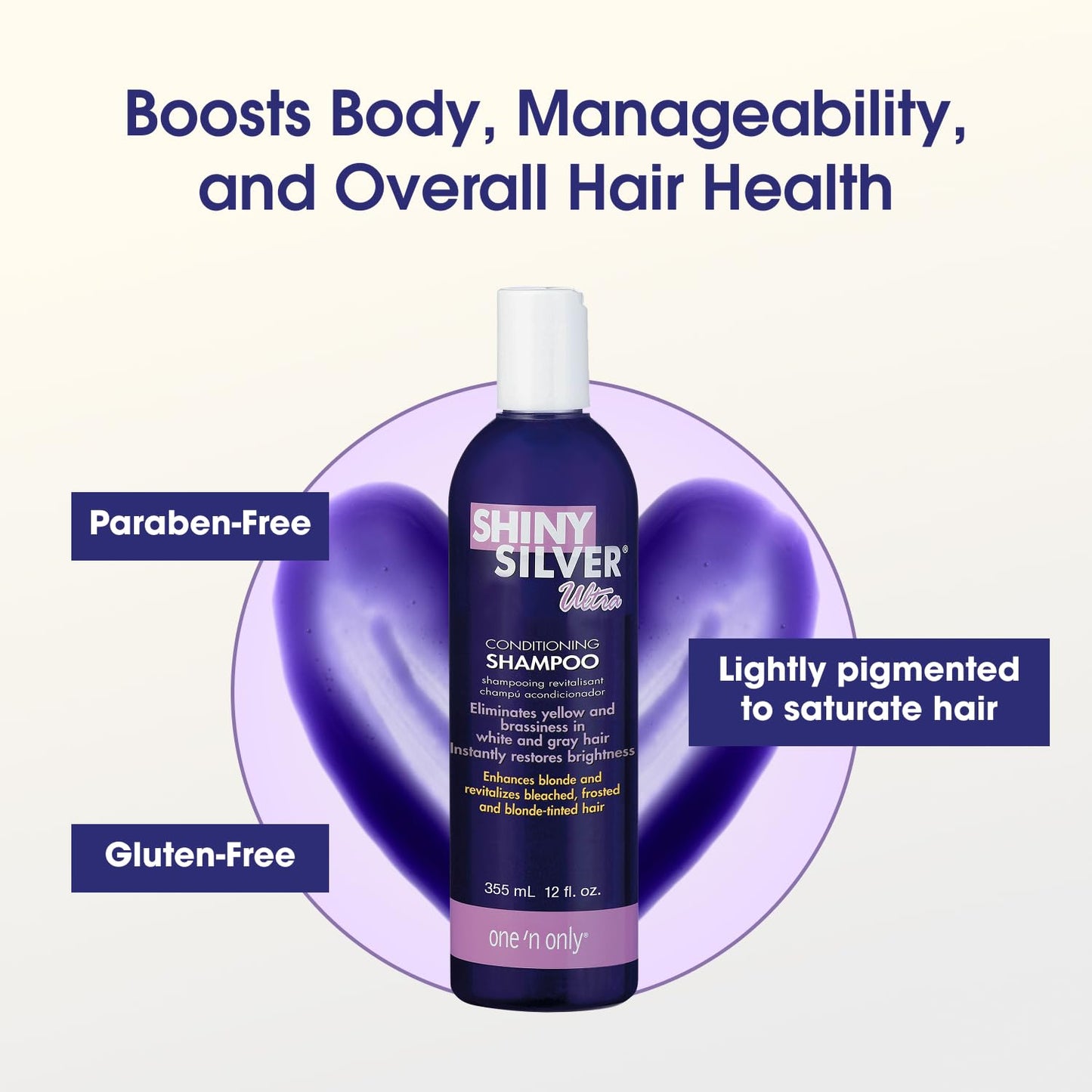 One 'n Only Shiny Silver Purple Shampoo - Argan Oil Toning Hair Shampoo for Blonde, Gray, White & Highlighted Hair - Moisturizes, Brightens & Reduces