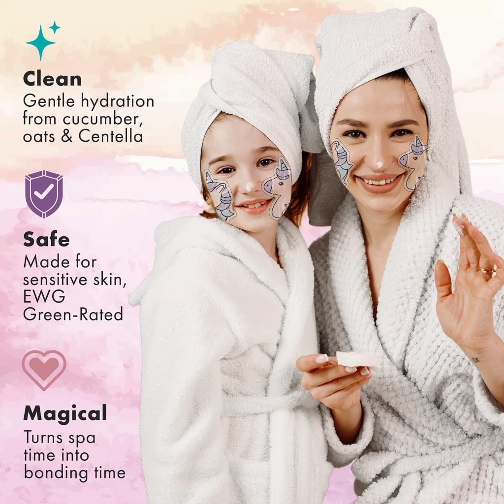 Unicorn Kids Face Masks Skincare Set (10pcs), Organic Vegan & Kid Safe Skin Care Ages 4+, Cute Animal Sheet Masks for Girls, Spa Day, Sleepover