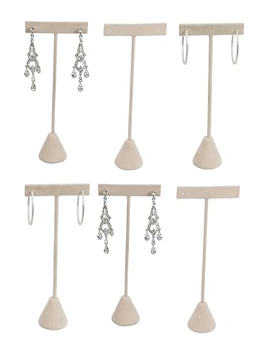 N’icePackaging 6-Pack 6.75" Tall - Beige Faux-Suede Free-Standing Earring T-Stand Display - T-Shape For Business Home Sales Showroom and Tradeshow…