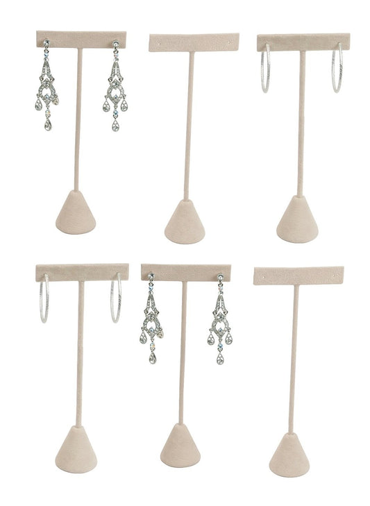 N’icePackaging 6-Pack 6.75" Tall - Beige Faux-Suede Free-Standing Earring T-Stand Display - T-Shape For Business Home Sales Showroom and Tradeshow…