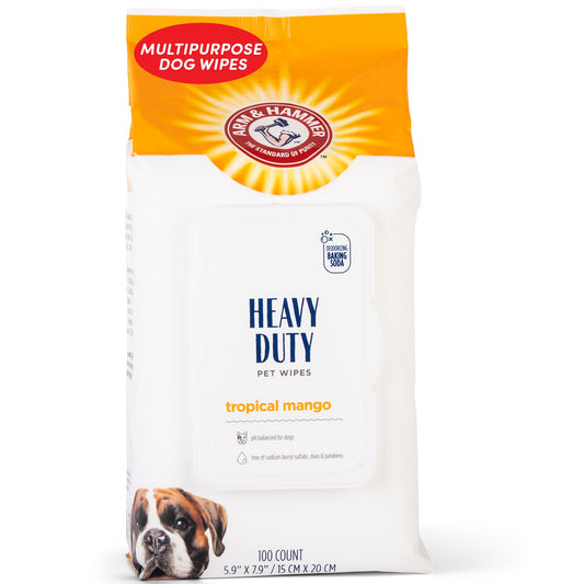 Arm & Hammer Pets Heavy Duty Dog Bath Wipes, Mango Scent – Grooming, Paw & Butt Wipes, Odor Eliminator & Deodorizing Pet Cleaning Wipes, 100 Count