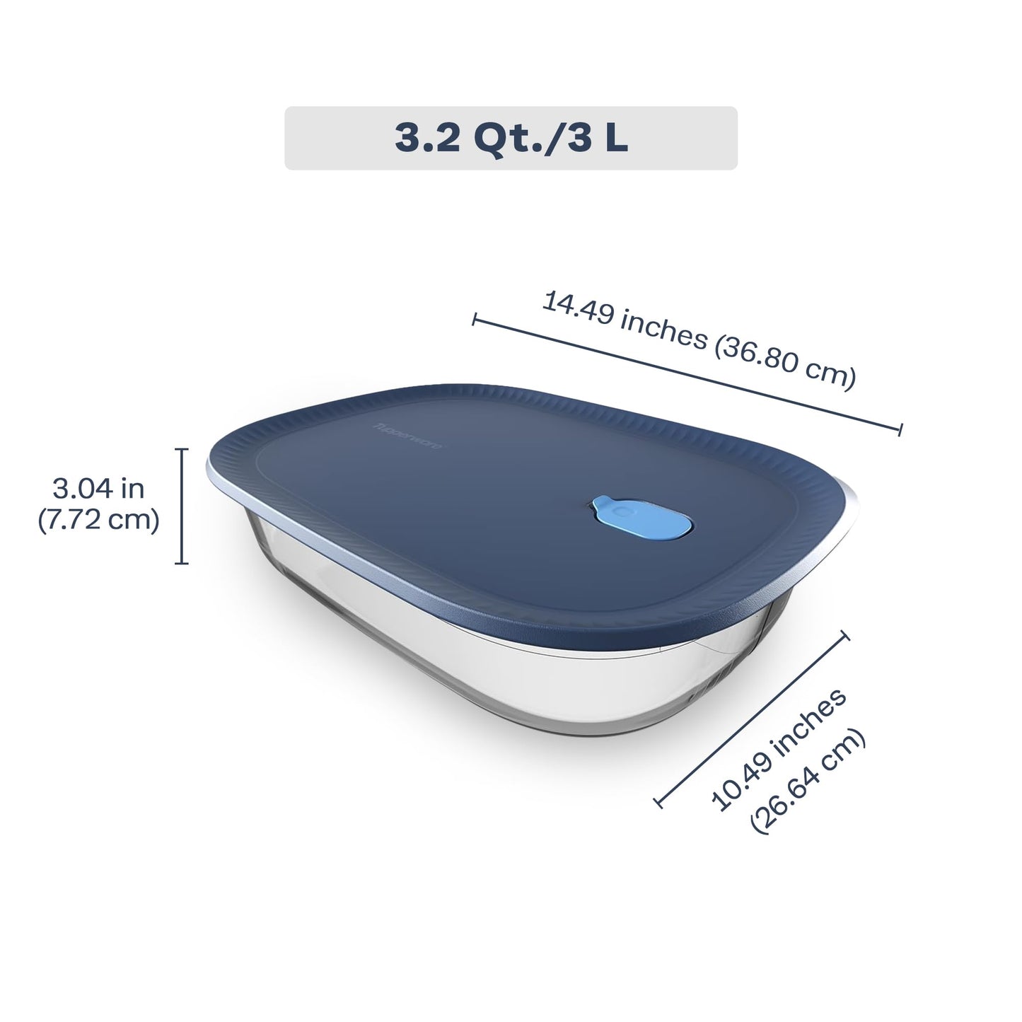 Tupperware Voila Glass XL Rectangular Food Storage - Airtight Baking Dish, 3.2 qt / 3 L