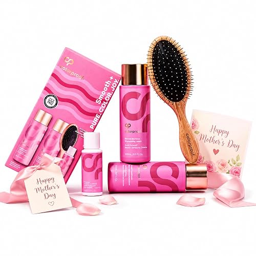 ColorProof Mothers Day Smooth Gift Set Relaxation Gifts For Women Hair Care Complete Set With Shampoo, Conditioner, Overnight Serum & Detangling Brush