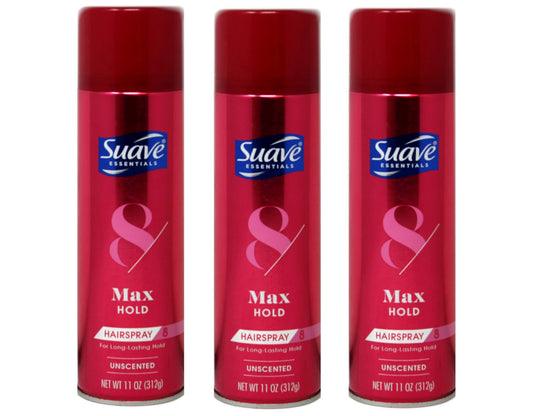 Suave Hairspray Max Hold 8 Unscented 11 Ounce (Pack of 3)