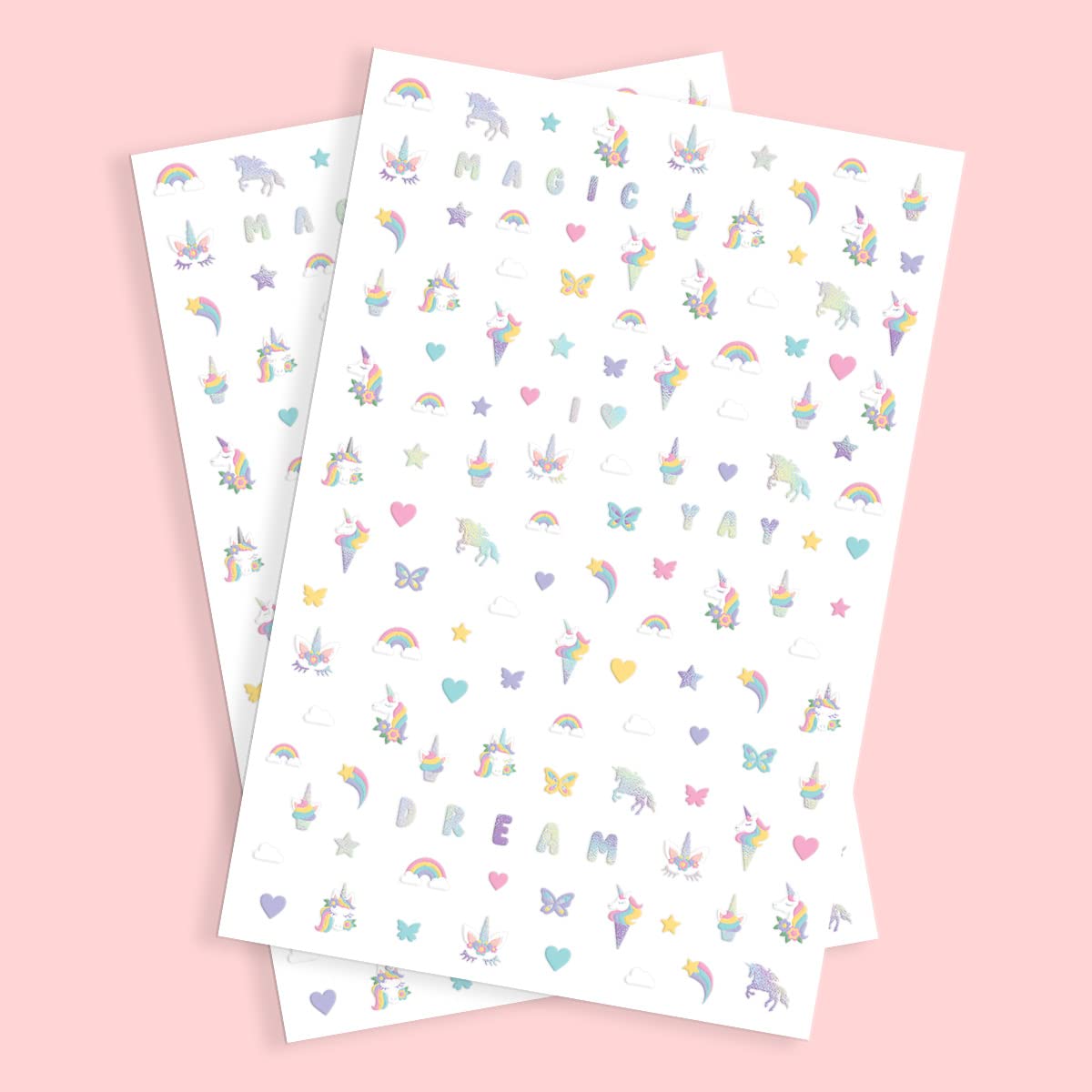 xo, Fetti Kids Unicorn Nail Stickers - 524 Decals | Birthday Girl Party Favors, DIY Home Activity, Gift, Cute Nail Transfer, Rainbow, Butterfly