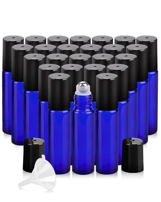 Worldgsb 25 Pack Essential Oil Roller Bottles, 10ml Refillable Glass Roller Bottles with Stainless Steel Roller Balls and Caps for Travel, Perfume Beauty and Personal Care Worldgsb Default Title