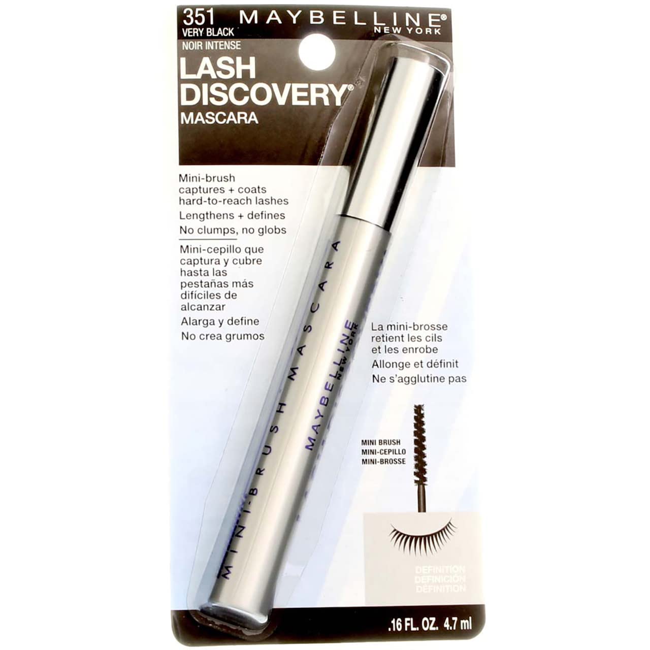 Maybelline New York Lash Discovery Washable Mascara, Very Black [351] 0.16 oz (Pack of 9)