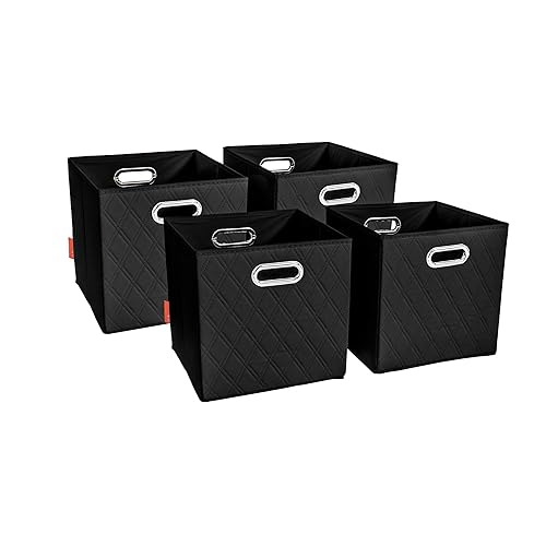JIAessentials Large Collapsible Diamond Patterned Storage Cubes with Handles for living room, bedroom and office storage Combo Set - Combo Set (Black)