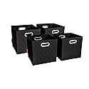 JIAessentials Large Collapsible Diamond Patterned Storage Cubes with Handles for living room, bedroom and office storage Combo Set - Combo Set (Black)