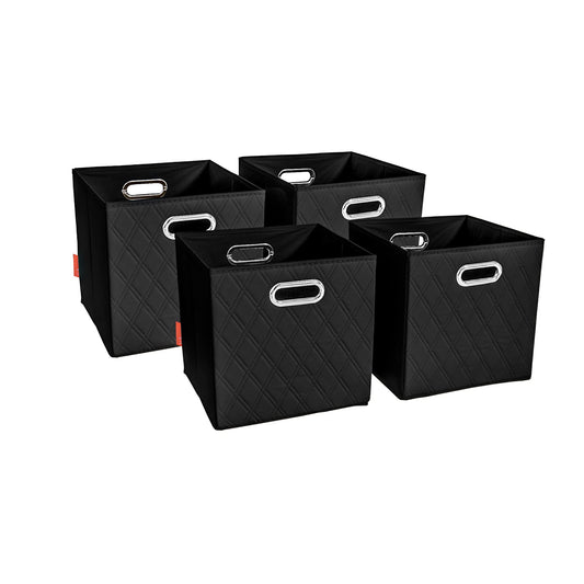 JIAessentials Large Collapsible Diamond Patterned Storage Cubes with Handles for living room, bedroom and office storage Combo Set - Combo Set (Black)
