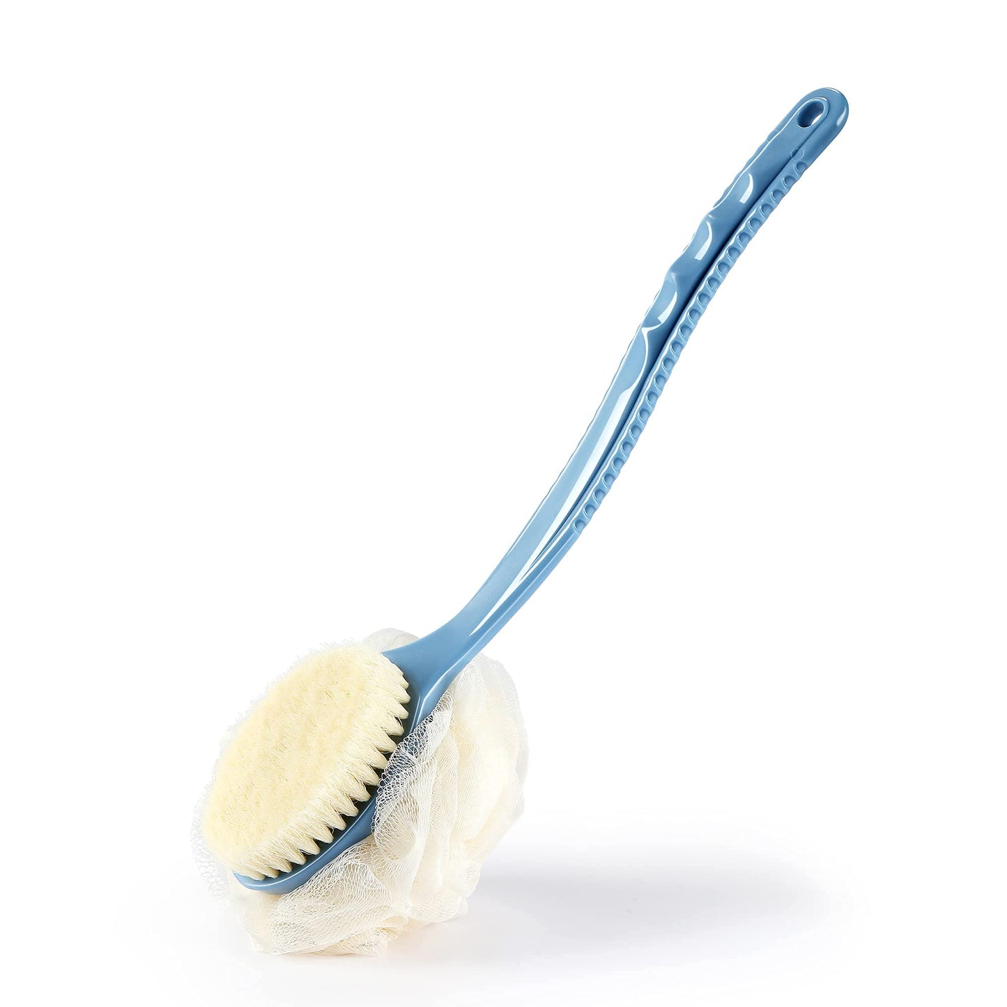 Shower Body Brush with Bristles and Loofah,Back Scrubber Bath Mesh Sponge with Curved Long Handle for Skin Exfoliating Bath, Massage Bristles Suitable Beauty and Personal Care HONOMA