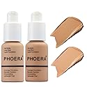 BestLand 2Pack PHOERA Foundation Full Coverage Liquid Foundation Cream - Long-lasting Lightweight Concealer - Oil-Free Formula - Natural Shade